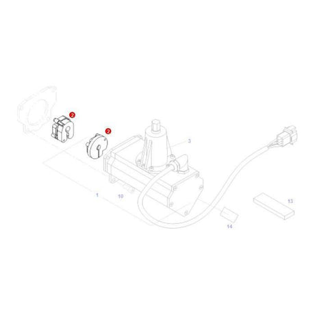 Diagram of a mechanical assembly with labeled parts, including a motor, connector, and various components. Parts are marked with numbers for reference, reminiscent of the detailed schematics found in AGCO's Fendt models, such as the Fendt - Coupling - F931970160160.