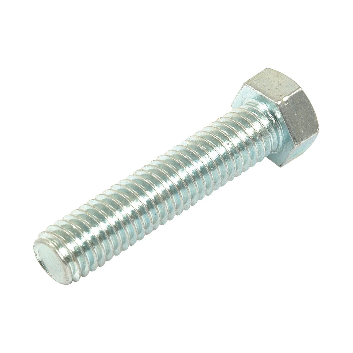 A close-up image of a Sparex Imperial Setscrew (Sparex Part No. S.4920), zinc-plated silver with a 1/4'' x 1 1/2'' UNC threaded shaft and an 8.8 tensile strength.