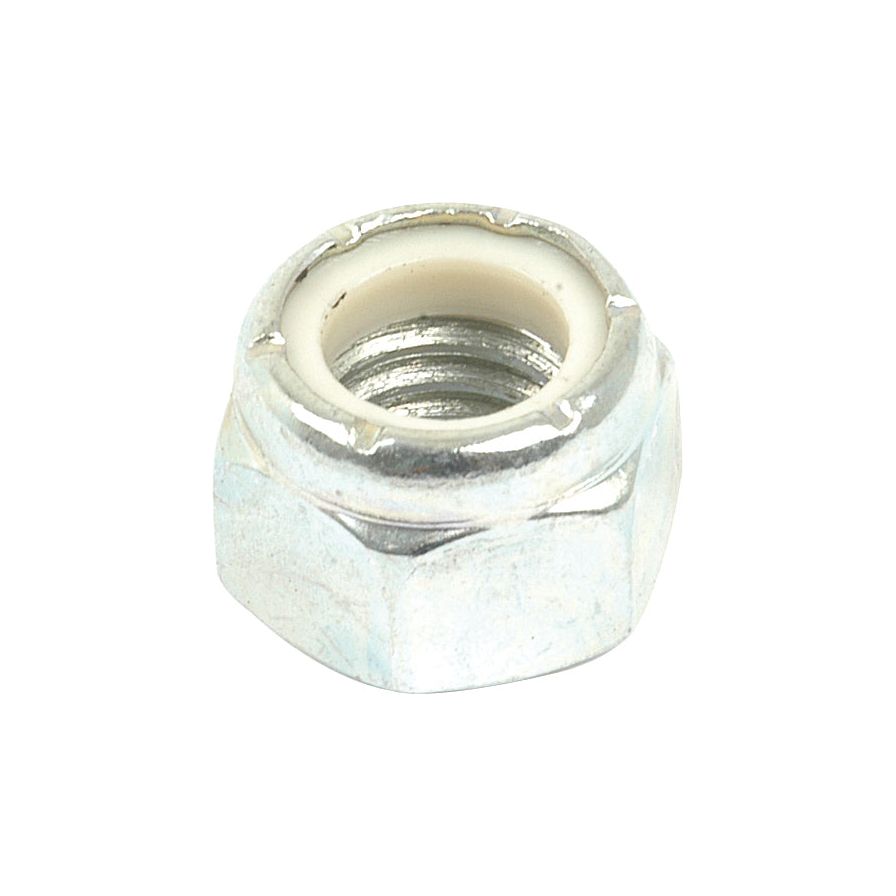 A close-up view of a Sparex Imperial Self Locking Nut (DIN 985), zinc plated and featuring a nylon insert with a 7/16'' UNC thread, used to prevent loosening.
