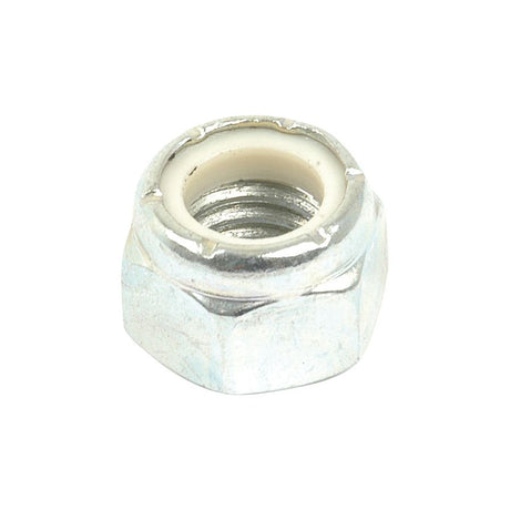 A close-up view of a Sparex Imperial Self Locking Nut (DIN 985), zinc plated and featuring a nylon insert with a 7/16'' UNC thread, used to prevent loosening.