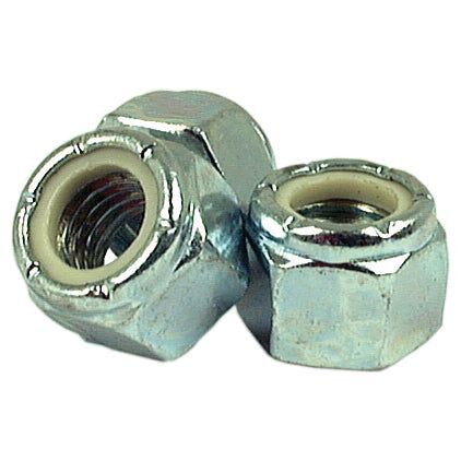 Two Sparex Imperial Self Locking Nuts (Part No. S.4965) with nylon inserts are shown, one slightly larger than the other, perfect for 1/2'' UNC applications.