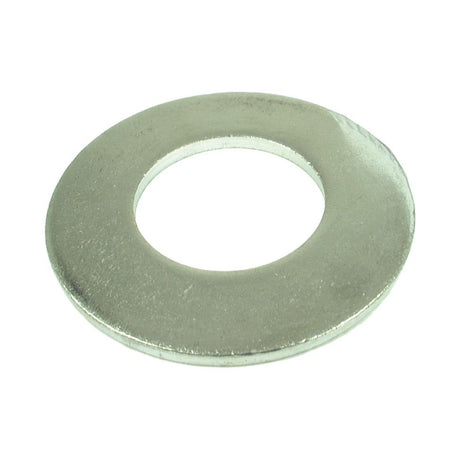 A Sparex Metric Flat Washer (DIN 125A), featuring an inner diameter of 7mm, an outer diameter of 14mm, and a thickness of 1.6mm, viewed from an angle against a white background.