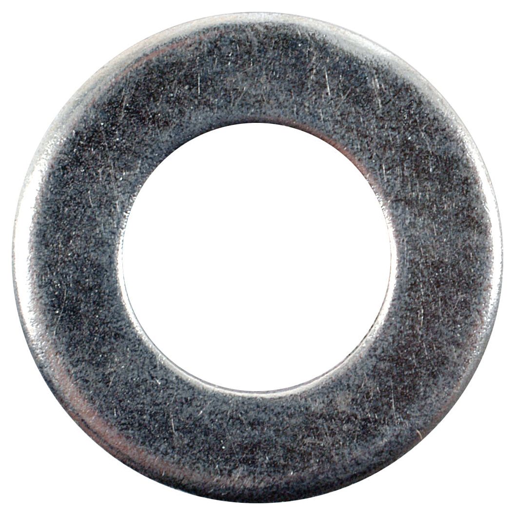 A Sparex Metric Flat Washer with an 8mm inner diameter, 16mm outer diameter, and 1.6mm thickness, featuring a zinc-plated metallic finish and conforming to DIN 125A standards (Sparex Part No.S.4975).