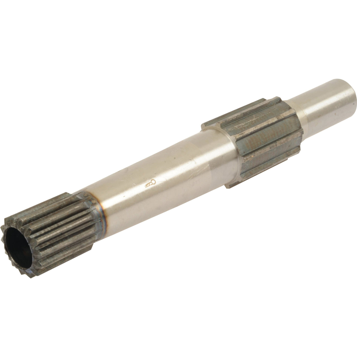 The Sparex Clutch Input Shaft (Part No.S.49995) is a metal splined shaft with machined grooves at both ends, specifically designed for mechanical or automotive use, and is compatible with Long Tractor clutch input systems.