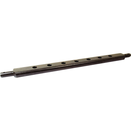 A Flat Drawbar (Cat. 1) from Sparex, featuring seven evenly spaced holes (Hole Ø) along its 648mm length and cylindrical ends on either side, each designed to fit a specific Pin Ø for secure attachment. The product can be identified by its Sparex Part No.S.5009.