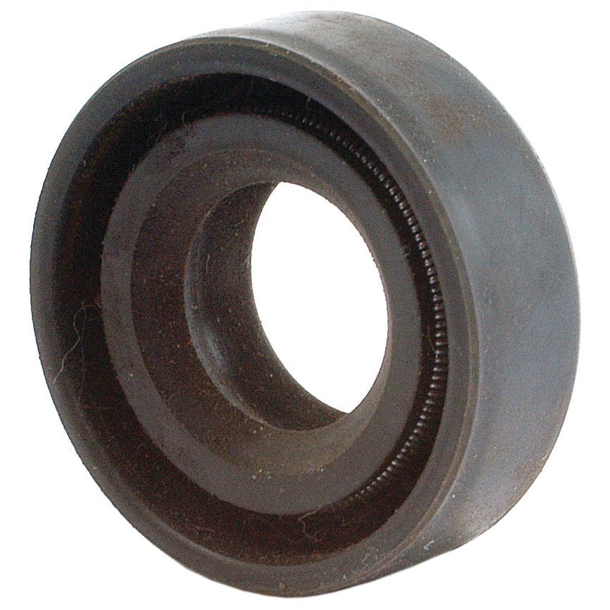 A close-up view of a cylindrical metal roller bearing featuring a hollow center and a grooved outer edge, designed to be compatible with the Sparex Metric Rotary Shaft Seal, 10 x 20 x 7mm Double Lip | Sparex Part No.S.50155.