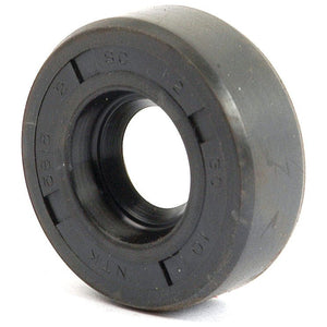 A black, cylindrical rubber oil seal from Sparex, measuring 12 x 30 x 10mm, features visible engravings with numbers and letters on its outer surface. The Metric Rotary Shaft Seal (Sparex Part No. S.50158) has a central circular opening and includes a single lip for improved sealing performance.