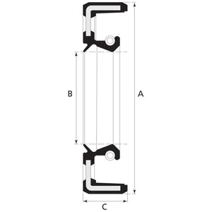 Technical diagram of a mechanical component with labeled dimensions A, B, and C, featuring the Sparex Metric Rotary Shaft Seal (15 x 24 x 7mm Double Lip), Part No. S.50160. The component includes sections of varying thickness and angular features.