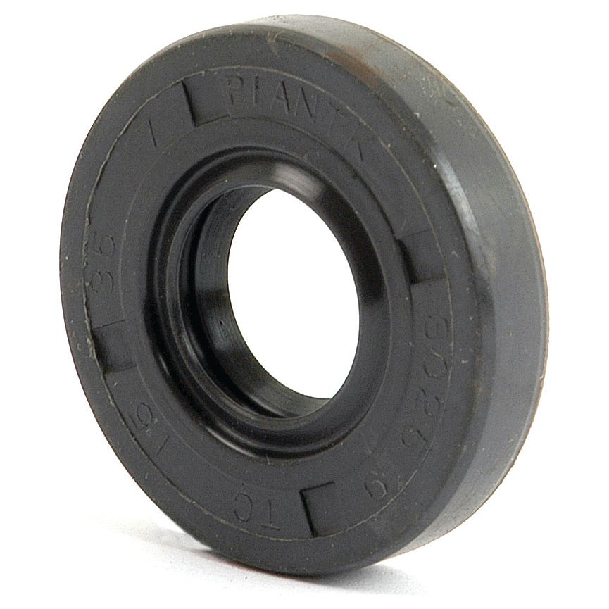 The Sparex Metric Rotary Shaft Seal, 15 x 35 x 7mm Double Lip (Part No. S.50165), is a dark-colored rubber oil seal designed with an inner hole, commonly used in machinery to prevent fluid leakage and keep contaminants out. This seal features a double lip design for enhanced protection.