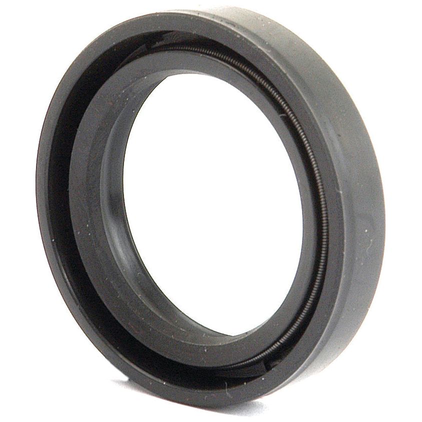 A close-up view of the Sparex Metric Rotary Shaft Seal, 25 x 35 x 7mm Double Lip (Sparex Part No. S.50202), featuring a black circular design with an internal coiled spring for enhanced sealing.