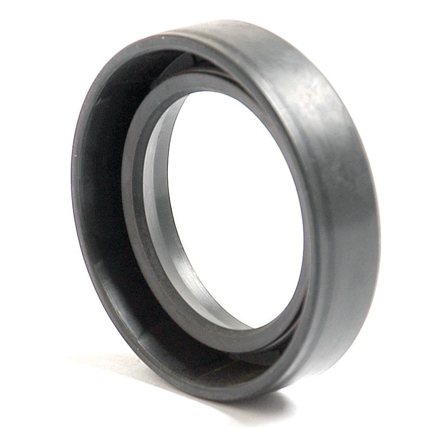 Close-up of a black rubber Sparex Metric Rotary Shaft Seal (Part No. S.50219) with an inner ring, measuring 27 x 40 x 10mm. This cylindrical oil seal is designed to prevent oil leakage in machinery and features a single lip, making it essential for maintaining the integrity of mechanical systems.
