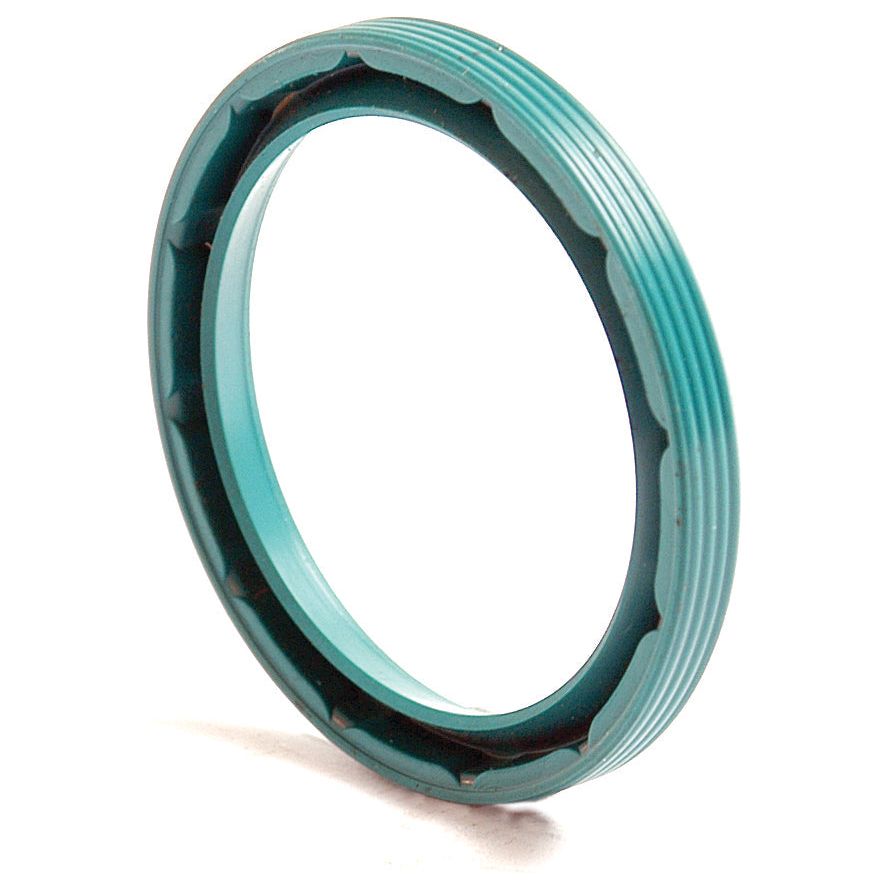 A Sparex Metric Rotary Shaft Seal, Part No. S.50221, with a light blue circular design and a ribbed outer surface, stands upright on a white background. Measuring 28 x 35 x 4mm and featuring a single lip, it’s designed for precision and reliability.