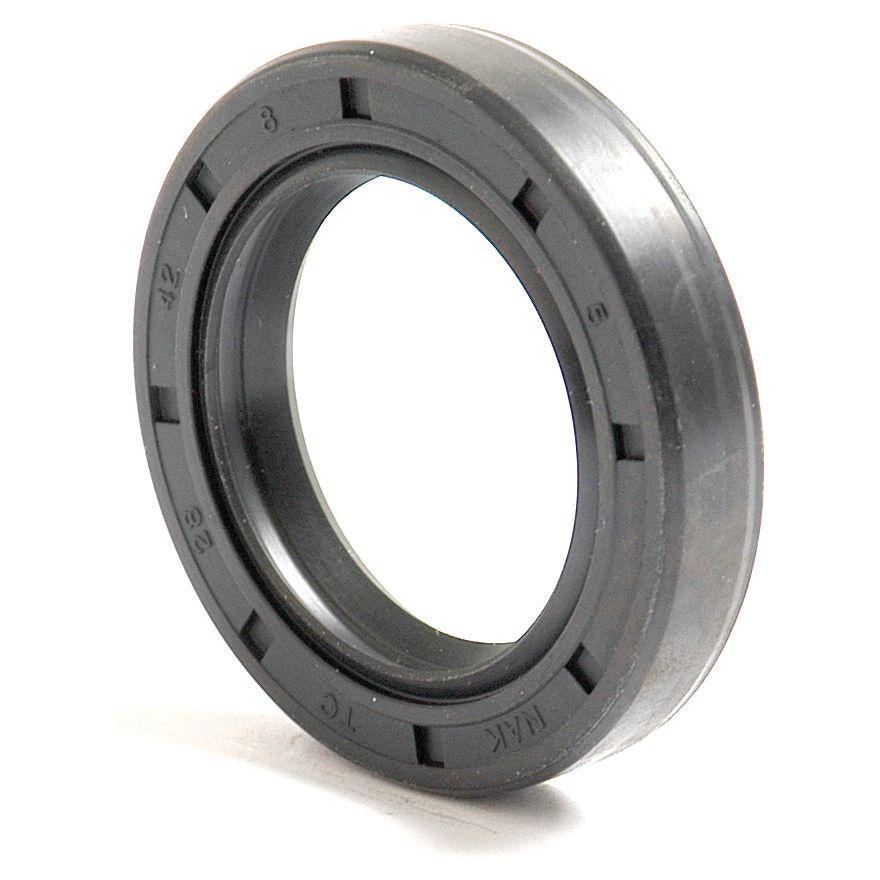 A close-up image of the Sparex Metric Rotary Shaft Seal, featuring a double lip design and an inner diameter crafted to fit over a shaft to prevent leakage. This black rubber oil seal measures 28 x 42 x 8mm and is identified as Sparex Part No. S.50225.