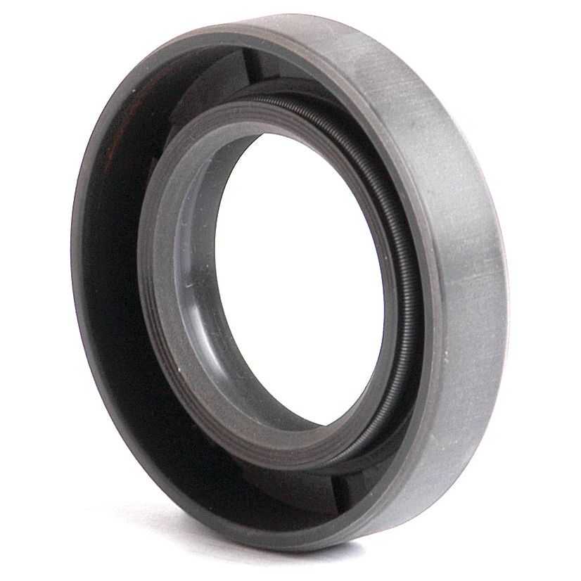 The Sparex Metric Rotary Shaft Seal (Part No. S.50229) is a black, circular rubber seal with a grooved inner ring and smooth outer surface, featuring a slight angle to the side. It is designed with double lips and measures 28 x 47 x 10mm.