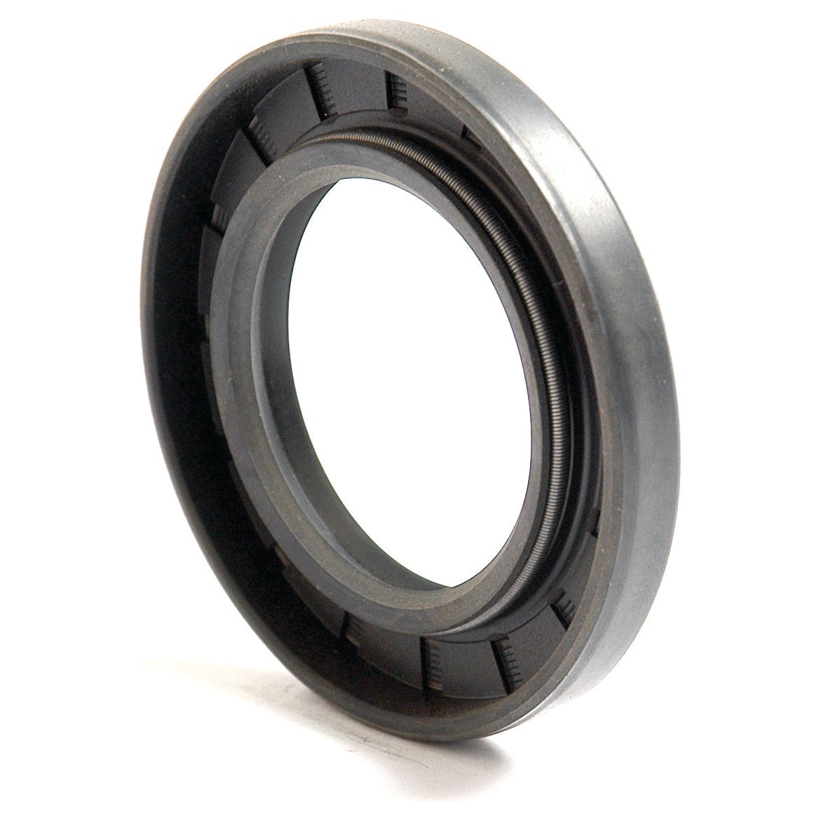 The Sparex Metric Rotary Shaft Seal, 32 x 52 x 7mm Double Lip (Sparex Part No. S.50260), is a circular black rubber oil seal with a ridged design, commonly used to prevent fluid leakage between rotating components. This double lip metric rotary shaft seal ensures superior performance and reliability.