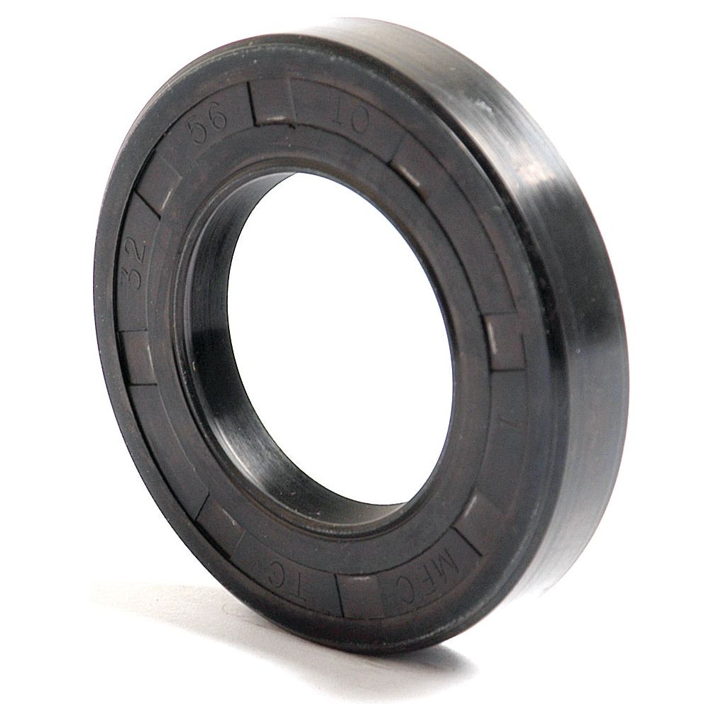 The black rubber oil seal, identified as the Sparex Metric Rotary Shaft Seal (Part No. S.50263), showcases a double lip design with dimensions of 32 mm inner diameter, 56 mm outer diameter, and 10 mm thickness.