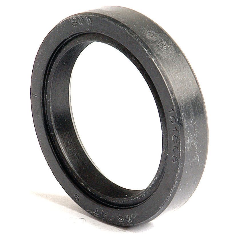 A black rubber oil seal, measuring 35 x 47 x 9mm, with visible engravings on its surface, stands upright on a white background. This Double Lip Metric Rotary Shaft Seal, known as Sparex Part No.S.50271 from the brand Sparex, is designed for optimal performance.