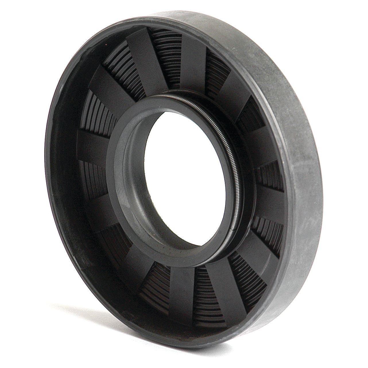 A black, circular Metric Rotary Shaft Seal from Sparex (Part No. S.50296) with dimensions of 35 x 80 x 13mm, featuring a central hole, ridged design, and a double lip for enhanced performance.
