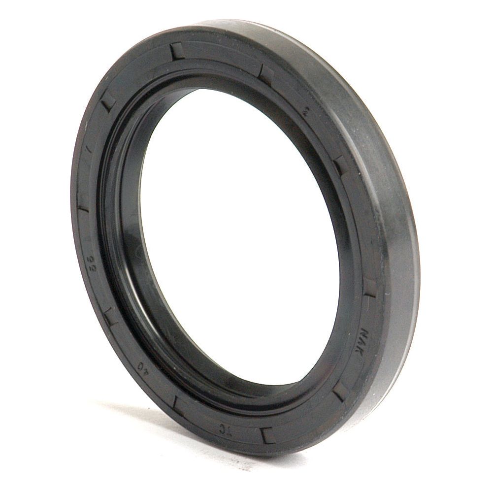 A Sparex Metric Rotary Shaft Seal (Part No. S.50311) measuring 40 x 55 x 7mm, featuring a black rubber construction with a circular shape, several notches along the outer edge, and stamped markings, is designed as a double lip metric rotary shaft seal.