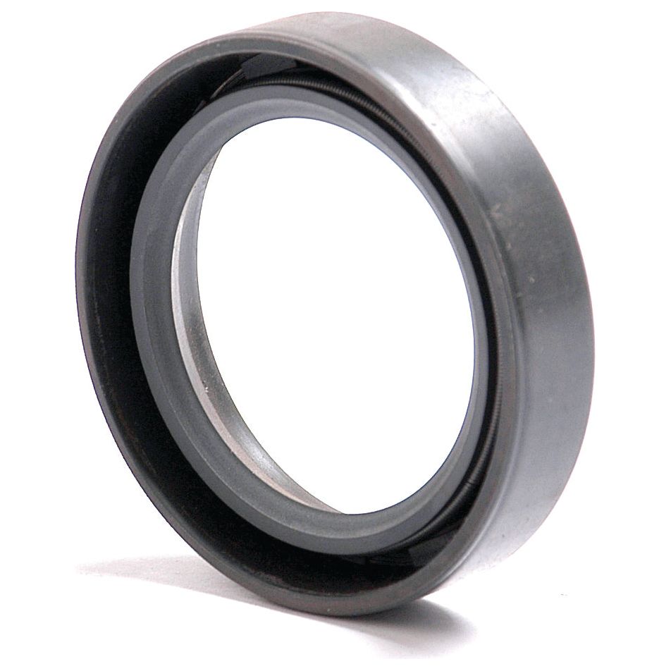 The Sparex Metric Rotary Shaft Seal, 40 x 56 x 12mm Single Lip (Sparex Part No. S.50315) is a metal ring-shaped mechanical seal with a black inner lining that features a single lip design to prevent leakage in machinery.
