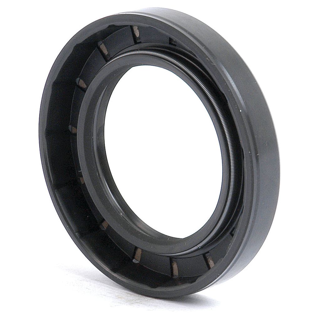 Close-up of a Sparex metric rotary shaft seal, black rubber with an inner metal spring. This circular seal, measuring 40 x 62 x 10mm, features a double lip design and is intended for mechanical applications. Product number: S.50320.