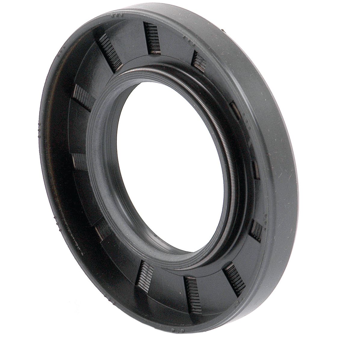 The Sparex Metric Rotary Shaft Seal, 40 x 72 x 10mm Double Lip | Sparex Part No.S.50328, is a black rubber circular oil seal featuring radiating grooves on its surface.