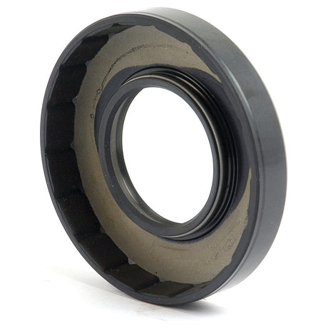 A close-up view of the Sparex double lip metric rotary shaft seal, 40 x 80 x 13mm (Part No. S.50331), reveals a circular black design featuring an inner metal ring and an outer rubber casing, commonly used in machinery to prevent leakage and contamination, offering enhanced durability.