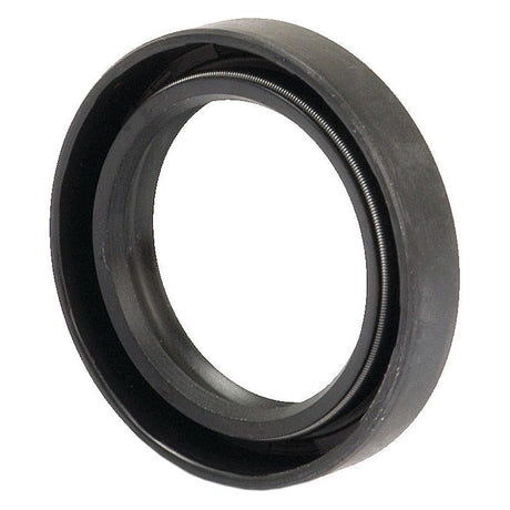 A close-up view of the Sparex Metric Rotary Shaft Seal, 45 x 65 x 12mm Double Lip (Part No. S.50352), showcases its black, round, rubber construction with a coiled spring around the inner circumference, designed for use in machinery or automotive applications to ensure enhanced durability and efficient performance.