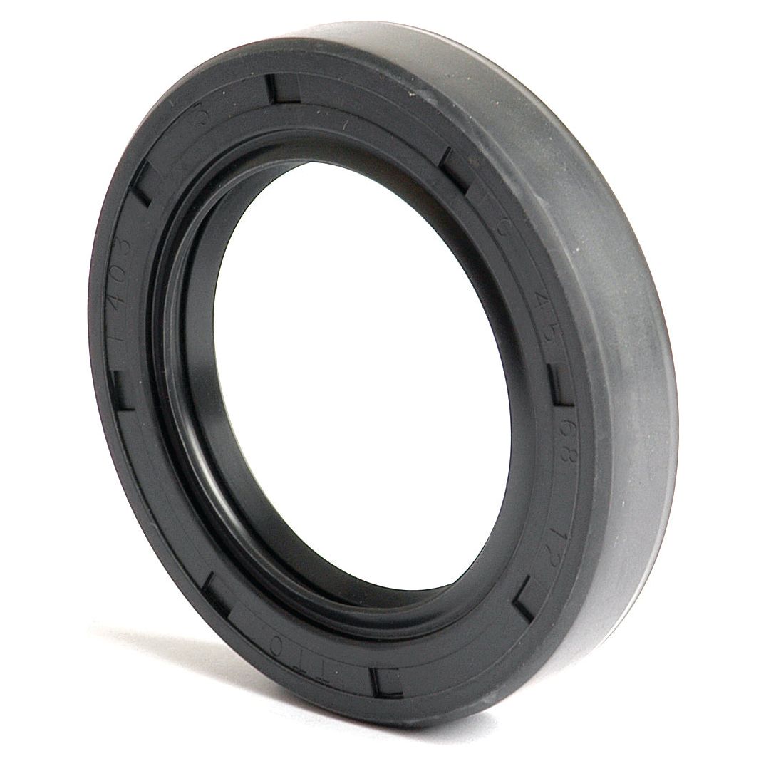 The Sparex Metric Rotary Shaft Seal, measuring 45 x 68 x 12mm and identified as Part No. S.50354, is a black rubber oil seal with a circular shape, featuring a smooth outer edge and an internal groove for sealing applications. This seal incorporates a Double Lip design for enhanced durability.