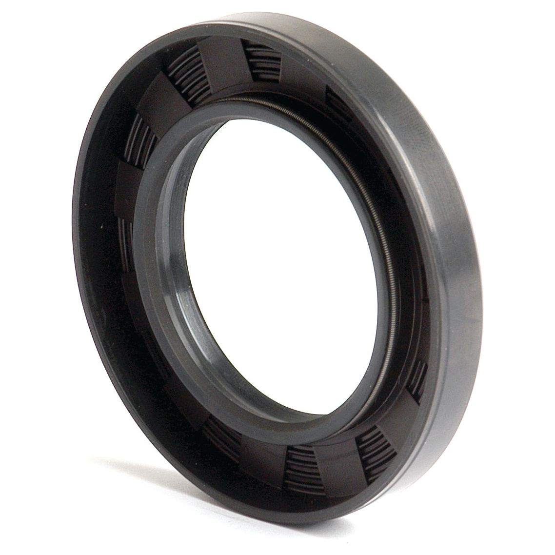 The Sparex Metric Rotary Shaft Seal, measuring 45 x 72 x 10mm with a double lip, is a round, black seal featuring a central hole and grooved inner surface. It is specifically designed for use in machinery to prevent oil leakage. This Sparex Part No.S.50355 offers enhanced protection through its double lip design.