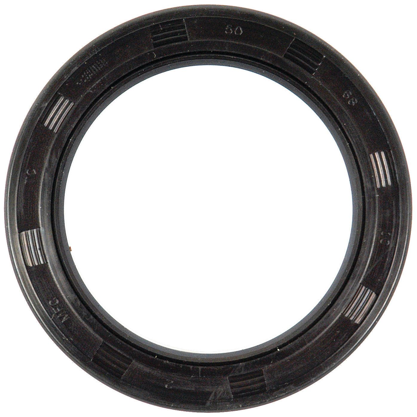 The Sparex Metric Rotary Shaft Seal (Part No. S.50374) measures 50 x 68 x 10mm and features a double lip design. This black rubber oil seal has visible ridges and markings, forming a circular shape with an open center, ensuring optimal performance and durability.