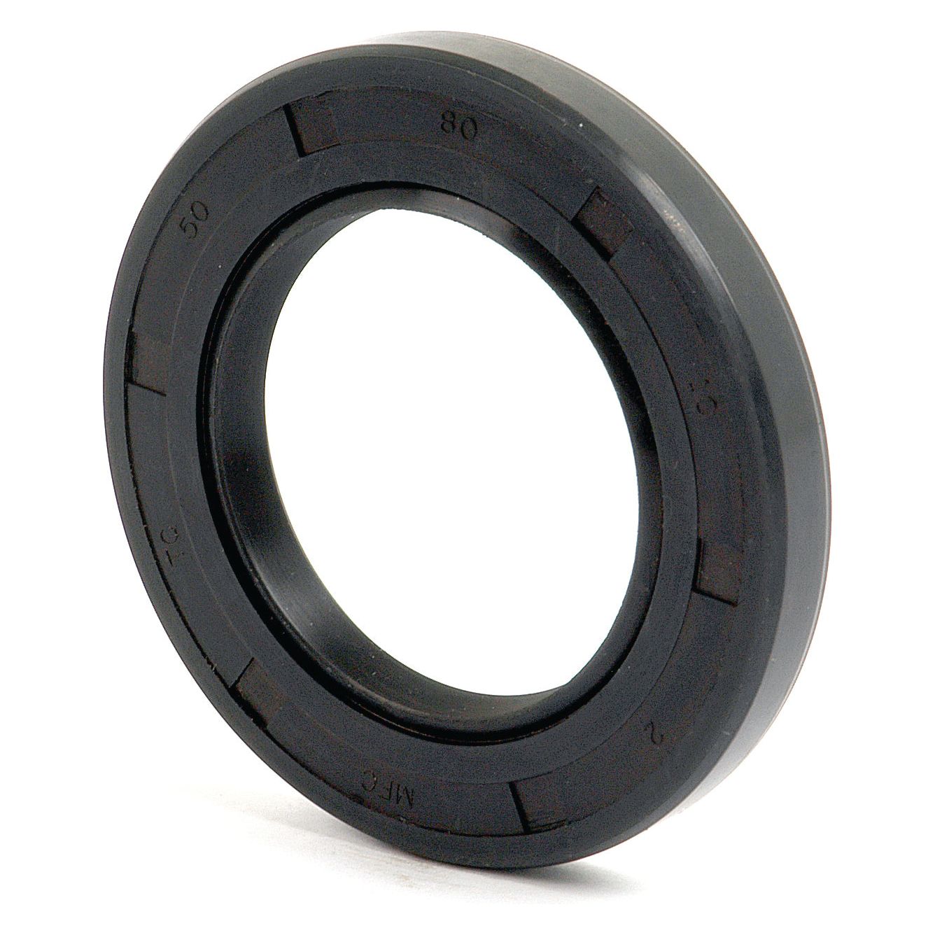 A circular black rubber metric rotary shaft seal, branded Sparex, featuring a double lip design and precise measurements of 50 x 80 x 10mm marked on its surface (Sparex Part No. S.50386).