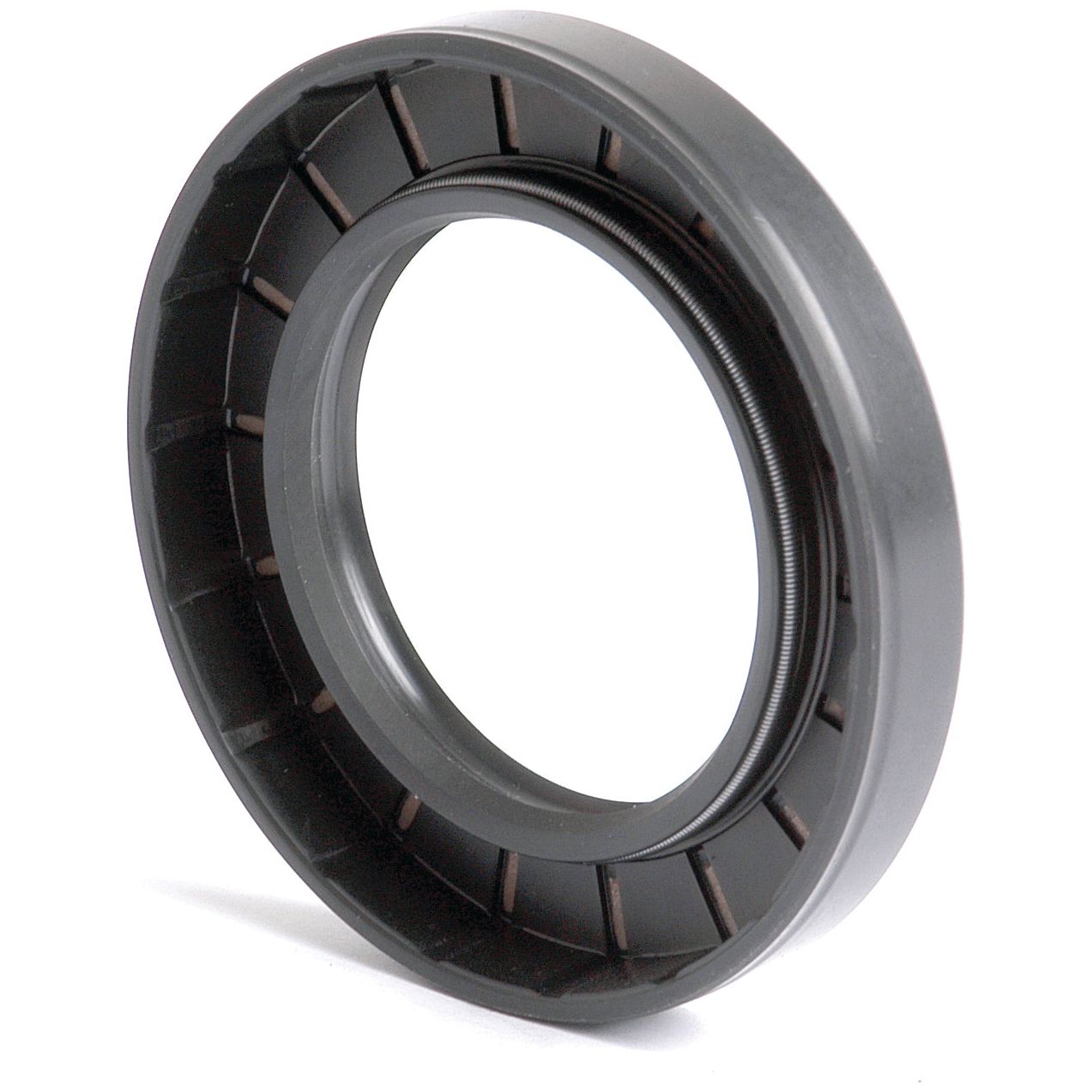 A black, circular automotive oil seal with a ridged outer edge and a smooth inner ring, the Sparex Metric Rotary Shaft Seal in size 50 x 80 x 12mm (Double Lip), Part No. S.50387, is designed to prevent leaks in engine components.