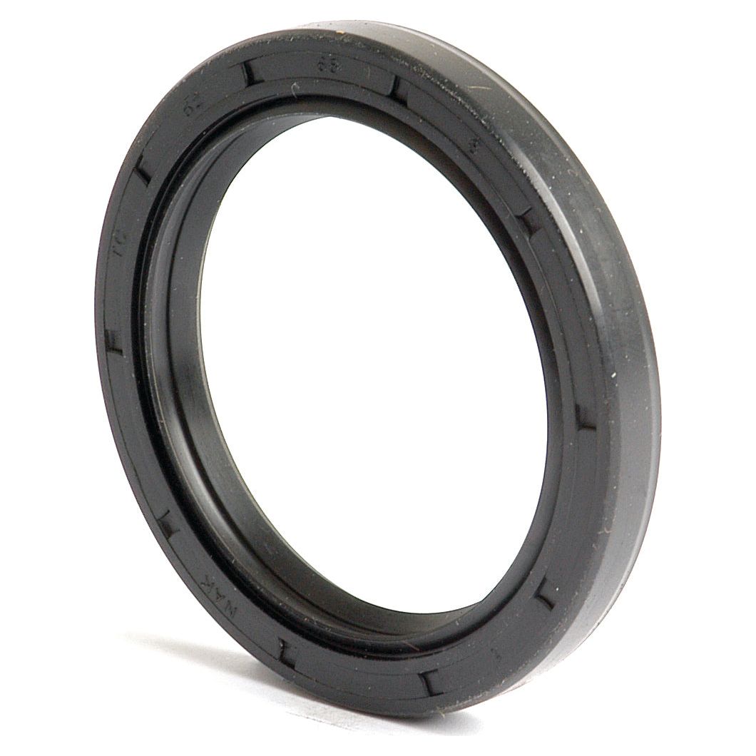 A black rubber O-ring with a smooth outer surface and inner diameter, depicted standing on edge, resembles the precision of a Sparex Metric Rotary Shaft Seal, 52 x 68 x 8mm Double Lip (Sparex Part No.S.50391).