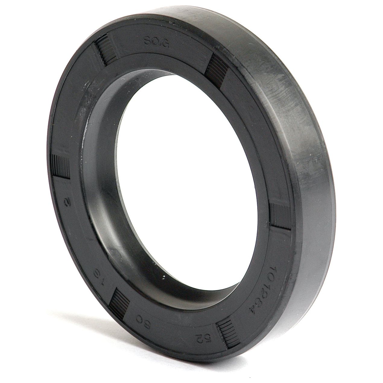 The Sparex Metric Rotary Shaft Seal, 52 x 80 x 13mm Single Lip (Part No. S.50398), is a black rubber oil seal ring with markings along its edge, commonly used in machinery to prevent the leakage of lubricants.