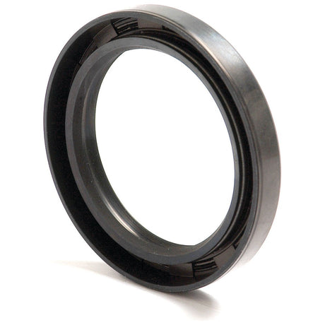 Image of the Sparex Metric Rotary Shaft Seal (Part No. S.50406), a 55 x 75 x 10mm circular black rubber oil seal with an inner metal ring, designed for preventing fluid leakage and contamination in mechanical systems. This seal features a double lip for enhanced sealing performance.