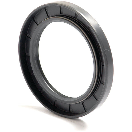 Close-up image of a black, circular Sparex Metric Rotary Shaft Seal (Part No. S.50407) with a ribbed interior surface, featuring a double lip design in dimensions 55 x 80 x 8mm.