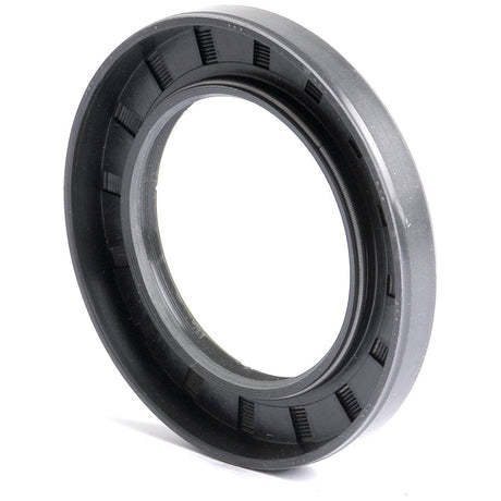 Close-up image of the Sparex Metric Rotary Shaft Seal, part number S.50411, measuring 55 x 85 x 10mm. This black rubber oil seal with an inner metal ring features a double lip design and is used in machinery to contain lubricant and prevent contaminants from entering. This rotary shaft seal ensures reliable performance and longevity.