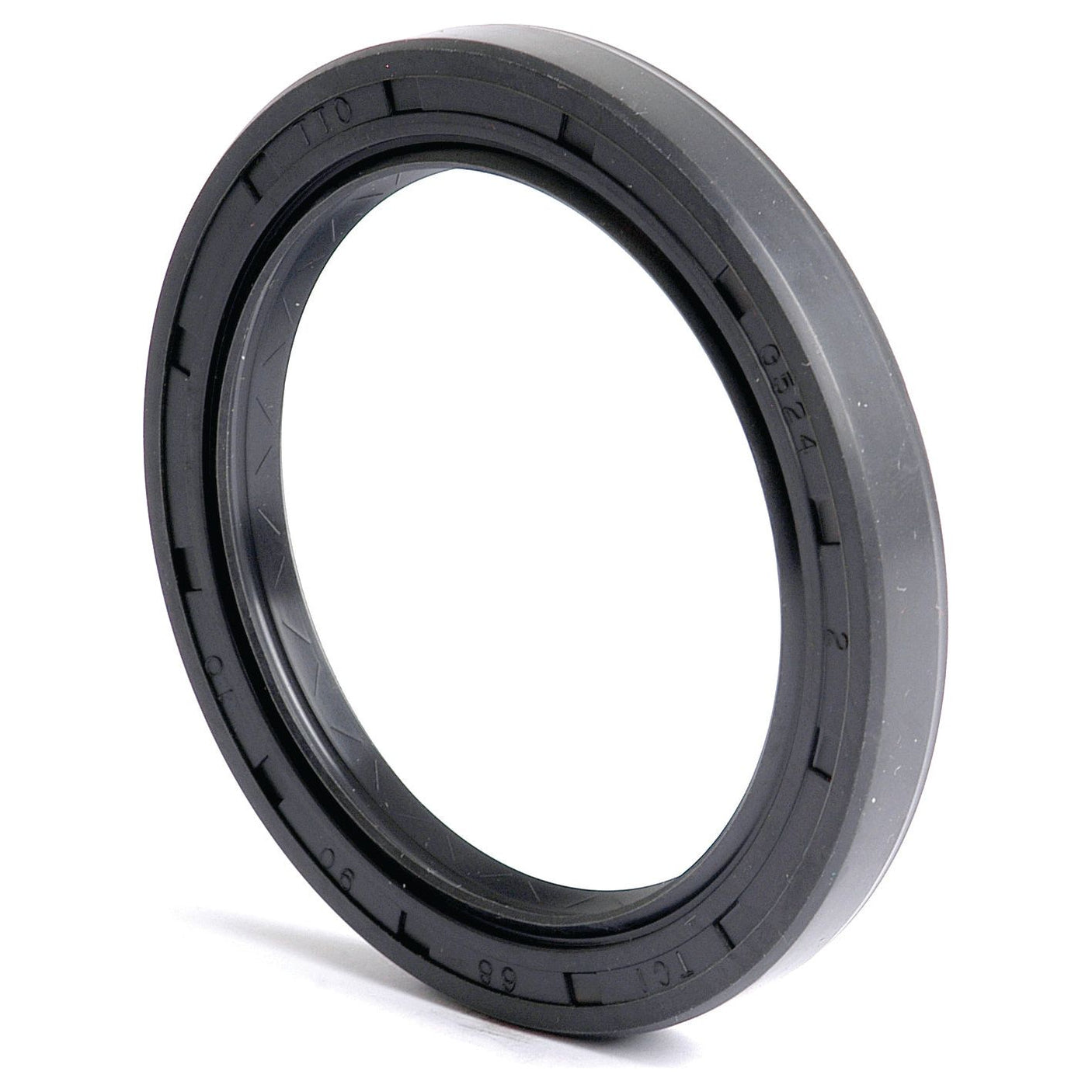 A Sparex Metric Rotary Shaft Seal, 68mm x 90mm x 10mm with a double lip for enhanced protection, featuring a circular black rubber design with an inner metal ring, displayed against a white background.