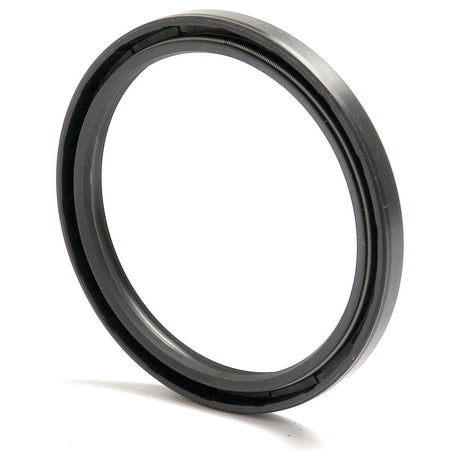 A circular black Metric Rotary Shaft Seal, 75 x 90 x 8mm Double Lip (Sparex Part No.S.50452) is shown at a slight angle against a white background, reminiscent of the design precision of a camera lens filter with a glass center.