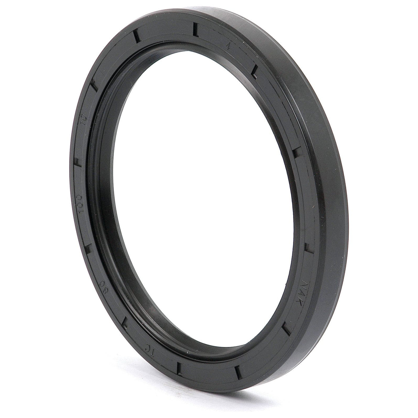 A Metric Rotary Shaft Seal in black rubber with a ridged outer edge, measuring 80 x 100 x 10mm, from Sparex (Part No. S.50456), used for preventing leakage of lubricants in machinery.