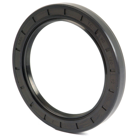 The Sparex Metric Rotary Shaft Seal (Part No. S.50470), measuring 90 x 120 x 12 mm, is a black rubber seal featuring ridged outer edges and a smooth inner ring, designed specifically for mechanical components. This double lip seal ensures optimal performance and durability.