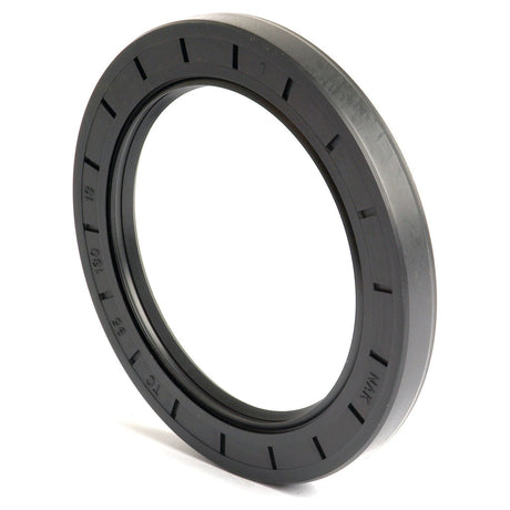 Close-up of a black rubber oil seal ring with grooved edges, commonly used in mechanical and automotive applications. The Sparex Metric Rotary Shaft Seal, 95 x 130 x 13mm Double Lip (Sparex Part No. S.50472), features a double lip design for enhanced sealing efficiency.