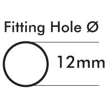 Diagram depicting a fitting hole with a 12mm diameter for use with the Sparex Toggle Switch, On/Off (Part No. S.5064).