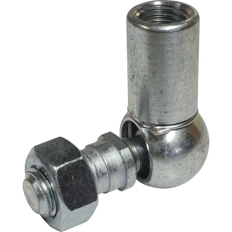 Close-up of a Sparex CS Type Ball Joint (Sparex Part No. S.50856) featuring an M14 x 2.00 threaded bolt. This joint, built to DIN 71802 standards, includes a nut and bolt assembly connected to a cylindrical housing.