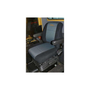 A cushioned driver's seat with armrests in a vehicle, featuring a dark gray and black color scheme, similar to the Challenger - Seat Cover - 3908556M1 by AGCO found in the MT 700 Series.