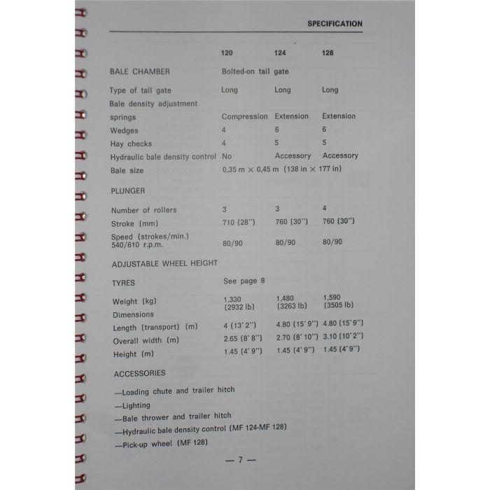 Massey Ferguson - 120/124/128 Baler Operators Manual -1646269M1 - Farming Parts