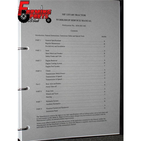 Massey Ferguson - 135/148 Workshop Manual - 1856002M2 - Farming Parts