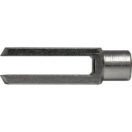 The Metric Clevis End M8 (DIN 71751) by Sparex, Sparex Part No. S.51320, is a metal fork-shaped tool with four prongs and a cylindrical base, ideal as part of your spare parts collection.