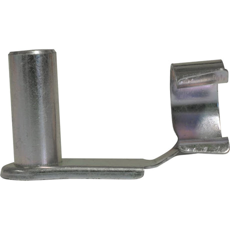 A metallic bracket with a cylindrical post on one side and a curved, clasp-like feature on the other, resembling the precision engineering of the Sparex Metric Clevis Pin & Clip M6.0 x 12mm (Part No. S.51332).